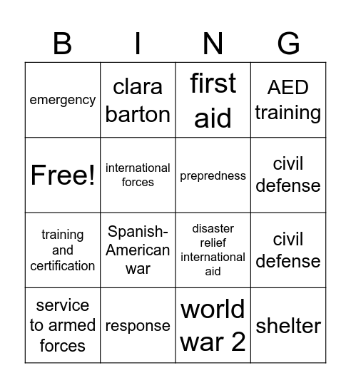 Red Cross Bingo Card