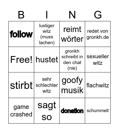 Gronkh LP Bingo Card