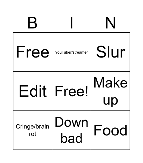 Tik tok Bingo Card