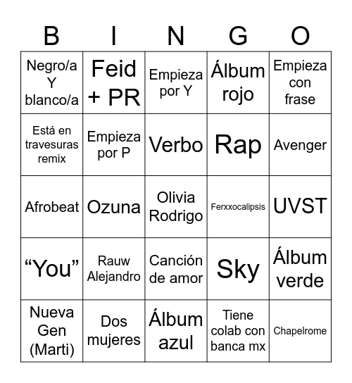 Música Bingo Card