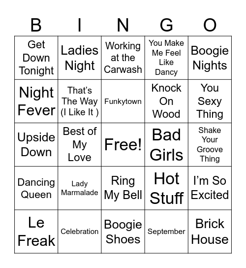 70’s DISCO Bingo Card