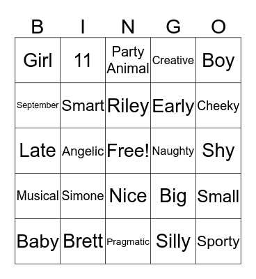 Baby Bingo! Bingo Card