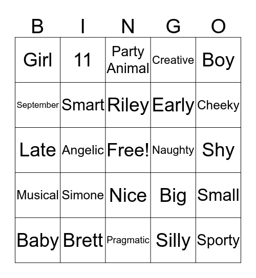 Baby Bingo! Bingo Card