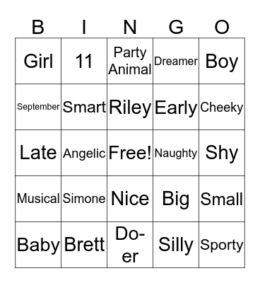 Baby Bingo! Bingo Card