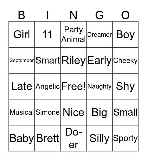 Baby Bingo! Bingo Card