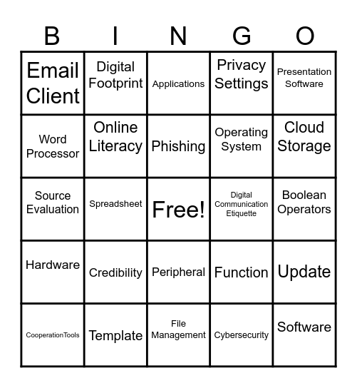 Digital Literacy Bingo Card