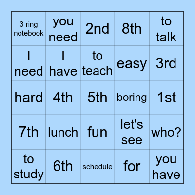 Vocabulario 2A Bingo Card