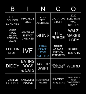 VP Debate Bingo 10.1.24 Bingo Card
