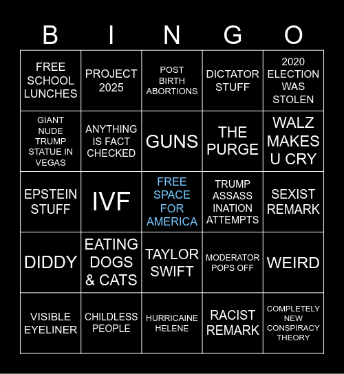 VP Debate Bingo 10.1.24 Bingo Card
