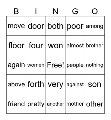 Heart Word Bingo #2 Bingo Card