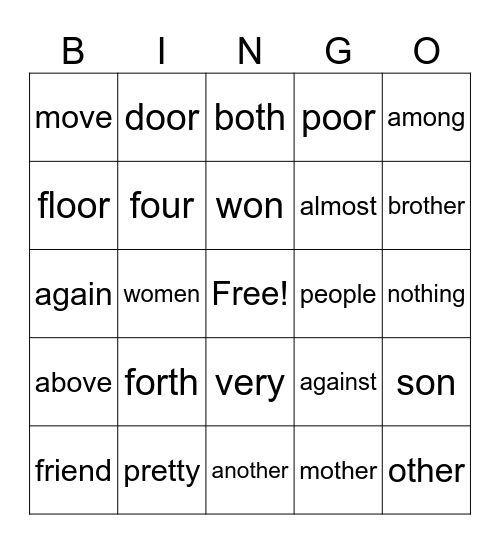 Heart Word Bingo #2 Bingo Card