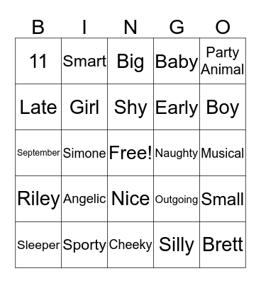 Baby Bingo! Bingo Card