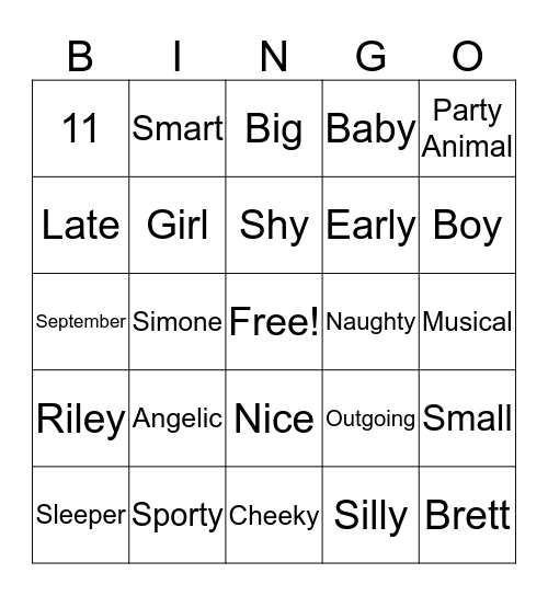 Baby Bingo! Bingo Card