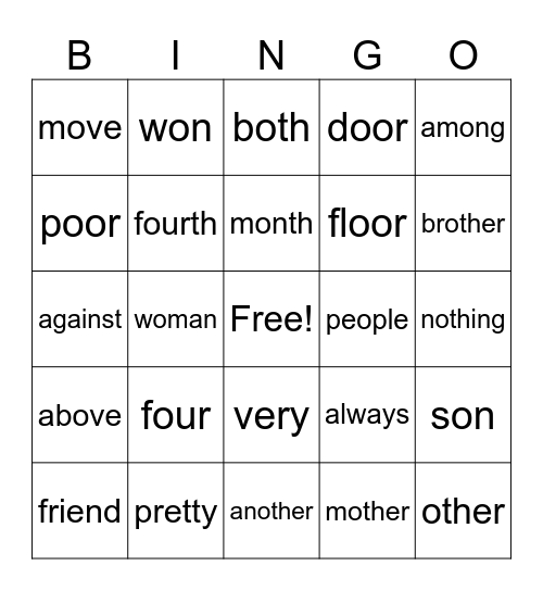 Heart Word Bingo #2 Bingo Card