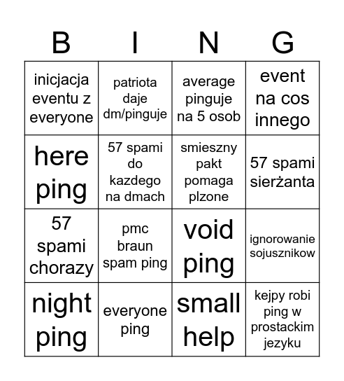 plzone bingo Card