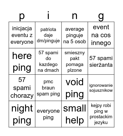 plzone bingo Card