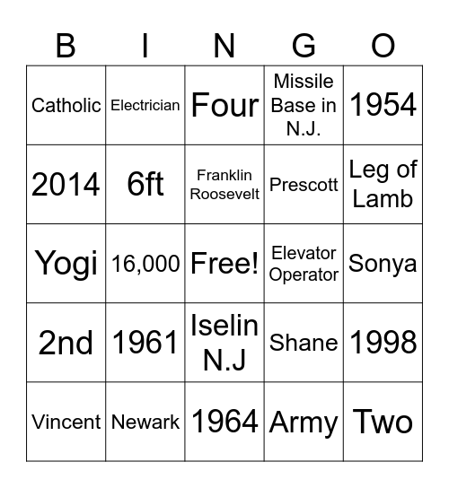 Double 8's Bingo Card