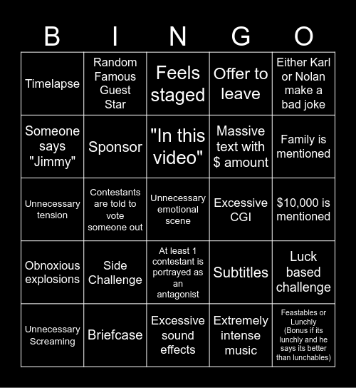 Mr. Beast Bingo Card