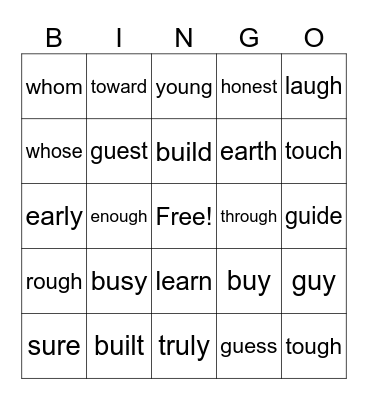 Heart Word Bingo #3 Bingo Card