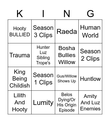 The Owl House Bingo Card