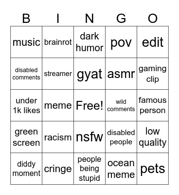 instagram bingo Card