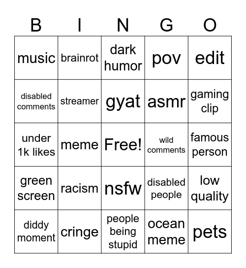 instagram bingo Card