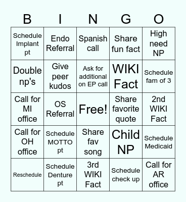 Weekend Bingo Card