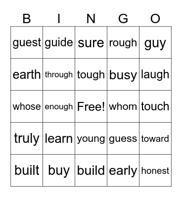 Heart Words #3 Bingo Card