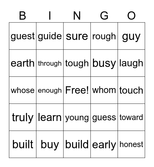 Heart Words #3 Bingo Card