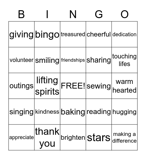 volunteers  Bingo Card