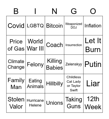 VP Debate Bingo Card