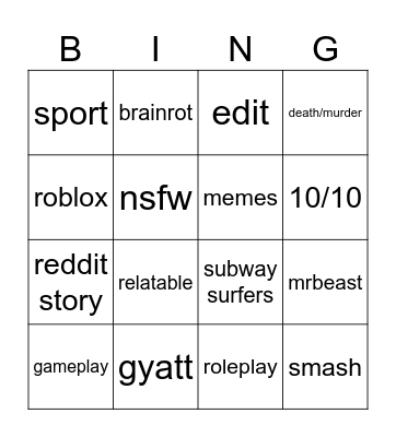 yt shorts Bingo Card