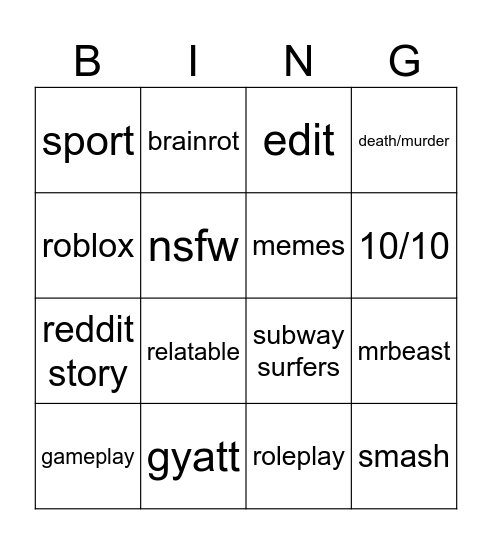 yt shorts Bingo Card