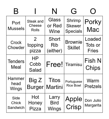 BINGO Starts at 5pm, ends at 1st Cut Bingo Card