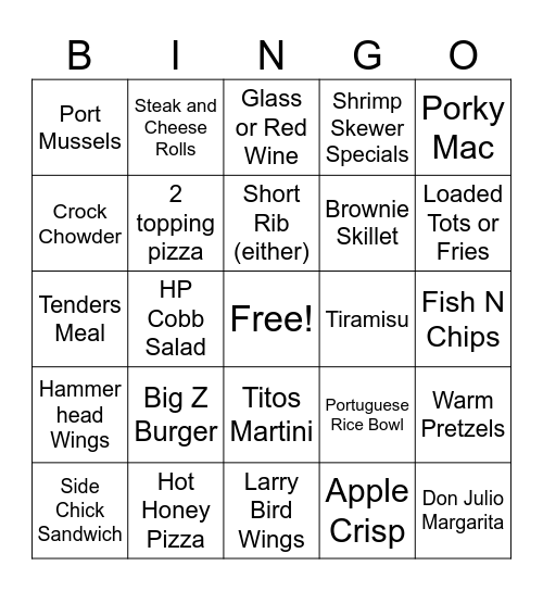 BINGO Starts at 5pm, ends at 1st Cut Bingo Card