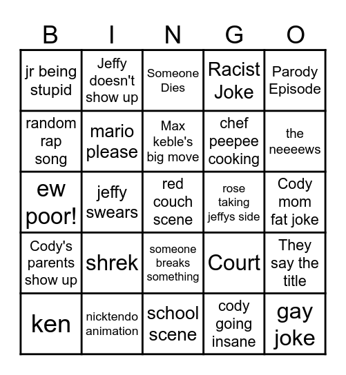 SML Bingo Card