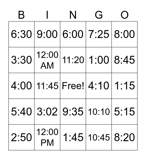 ¿Qué hora es? Bingo Card