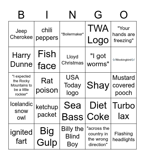 Dumb & Dumber Bingo Card