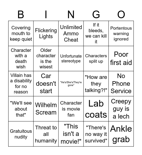 B-movie Bingo Card
