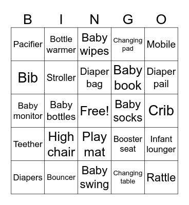Kirby’s Baby Shower Bingo Card