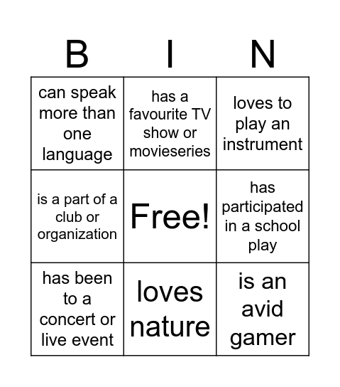 Untitled Bingo Card