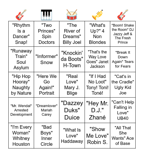 SONGS FROM 1993 Bingo Card