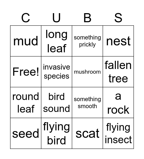 Cub Hike Bingo Card