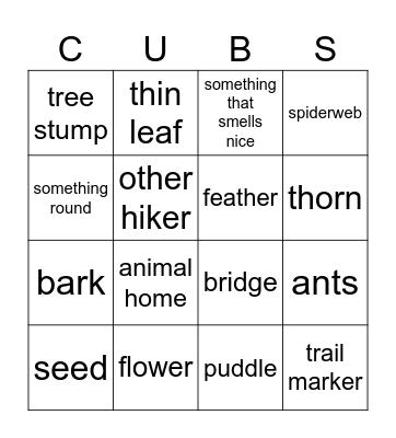 Cub Hike Bingo Card