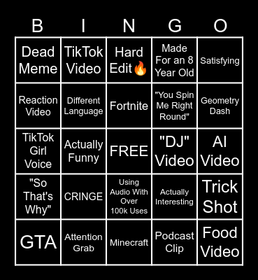 YouTube Shorts Bingo Card