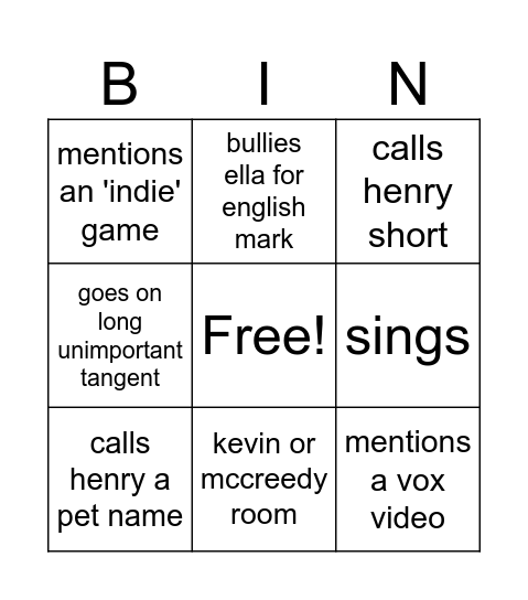 Untitled Bingo Card