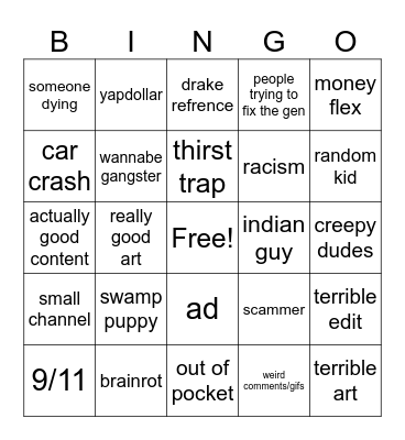 insta reels Bingo Card