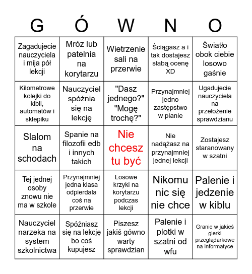 Przeciętny dzień w polskiej szkole Bingo Card