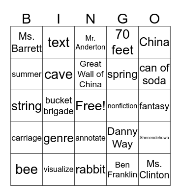 Summer 2016 Bingo Card