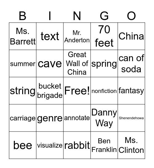 Summer 2016 Bingo Card